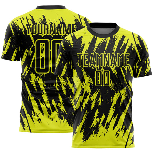 Custom Black-Neon Yellow Splatter Torn Sharp Brush Stroke Sublimation Soccer Uniform Jersey - Main View