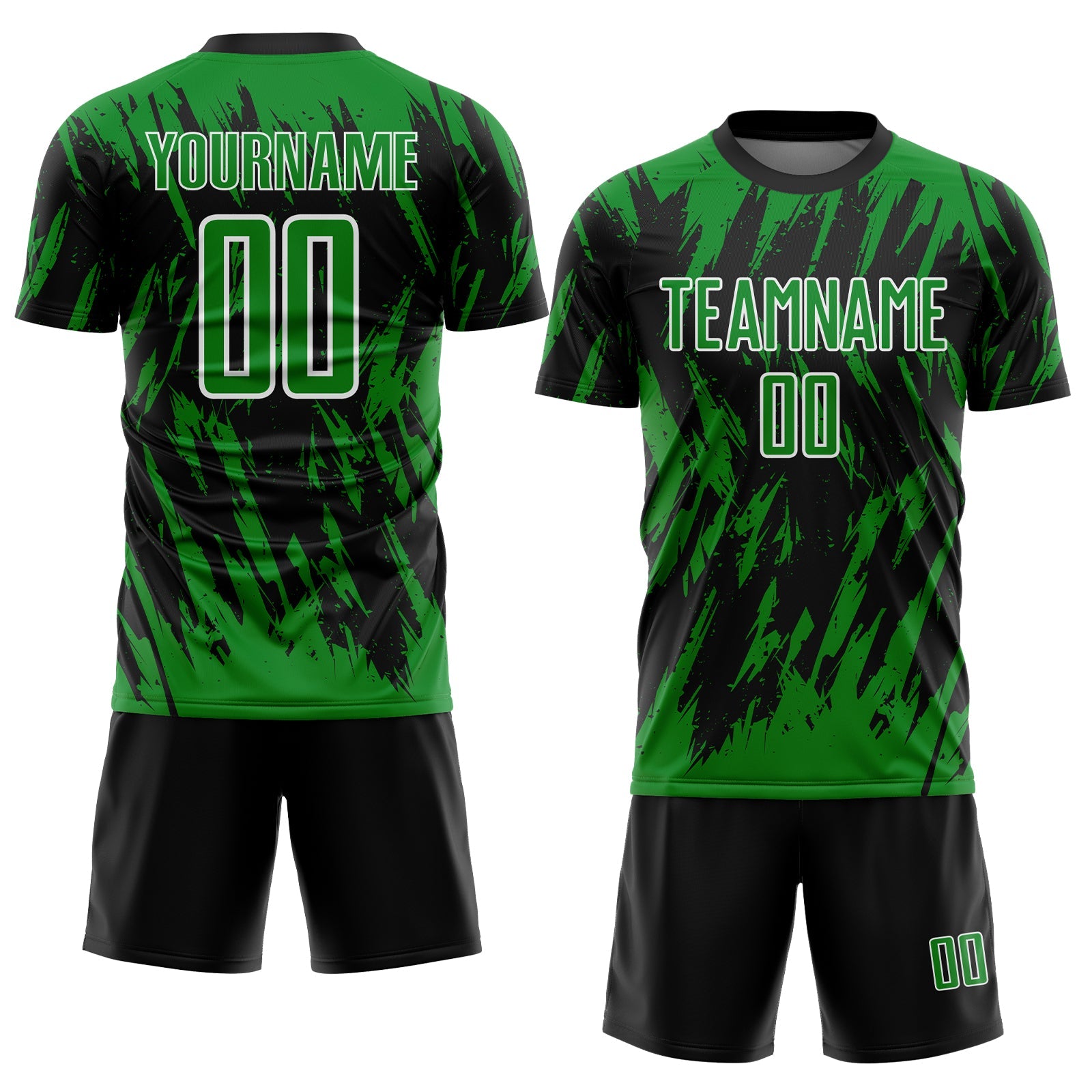 Custom Black Grass Green-White Splatter Torn Sharp Brush Stroke Sublimation Soccer Uniform Jersey view 2