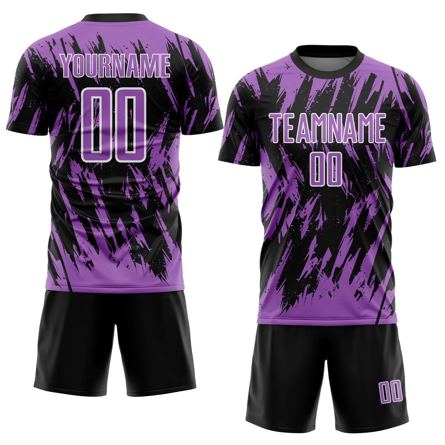 Custom Black Medium Purple-White Splatter Torn Sharp Brush Stroke Sublimation Soccer Uniform Jersey view 2