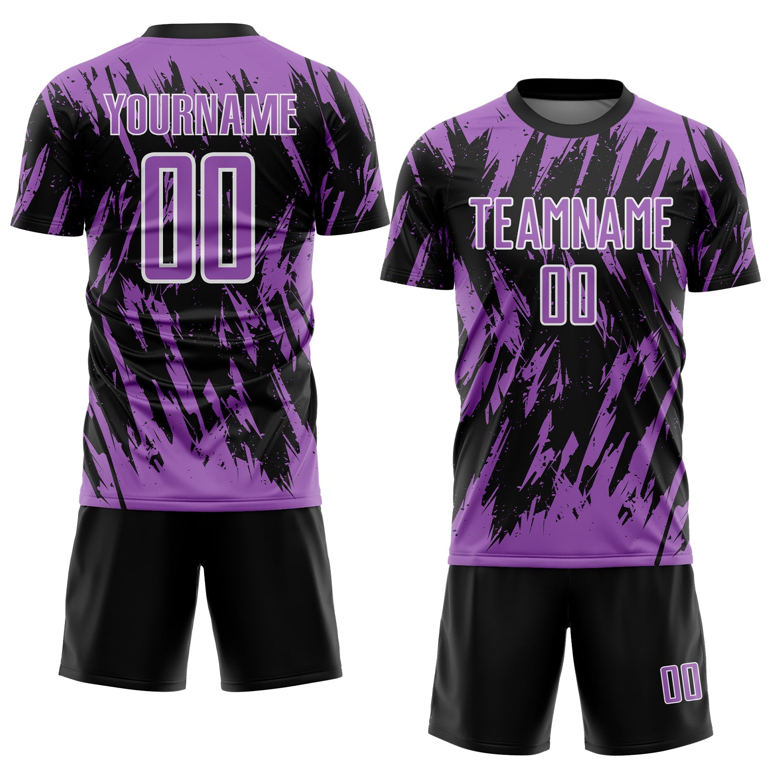Custom Black Medium Purple-White Splatter Torn Sharp Brush Stroke Sublimation Soccer Uniform Jersey view 2