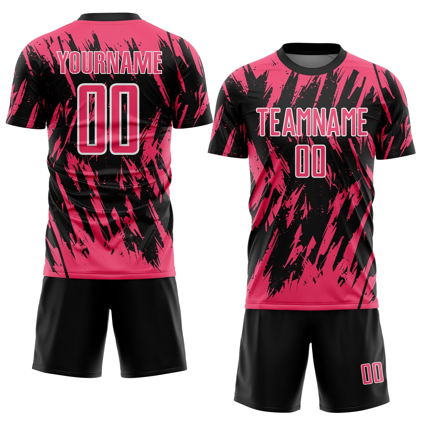 Custom Black Neon Pink-White Splatter Torn Sharp Brush Stroke Sublimation Soccer Uniform Jersey view 2