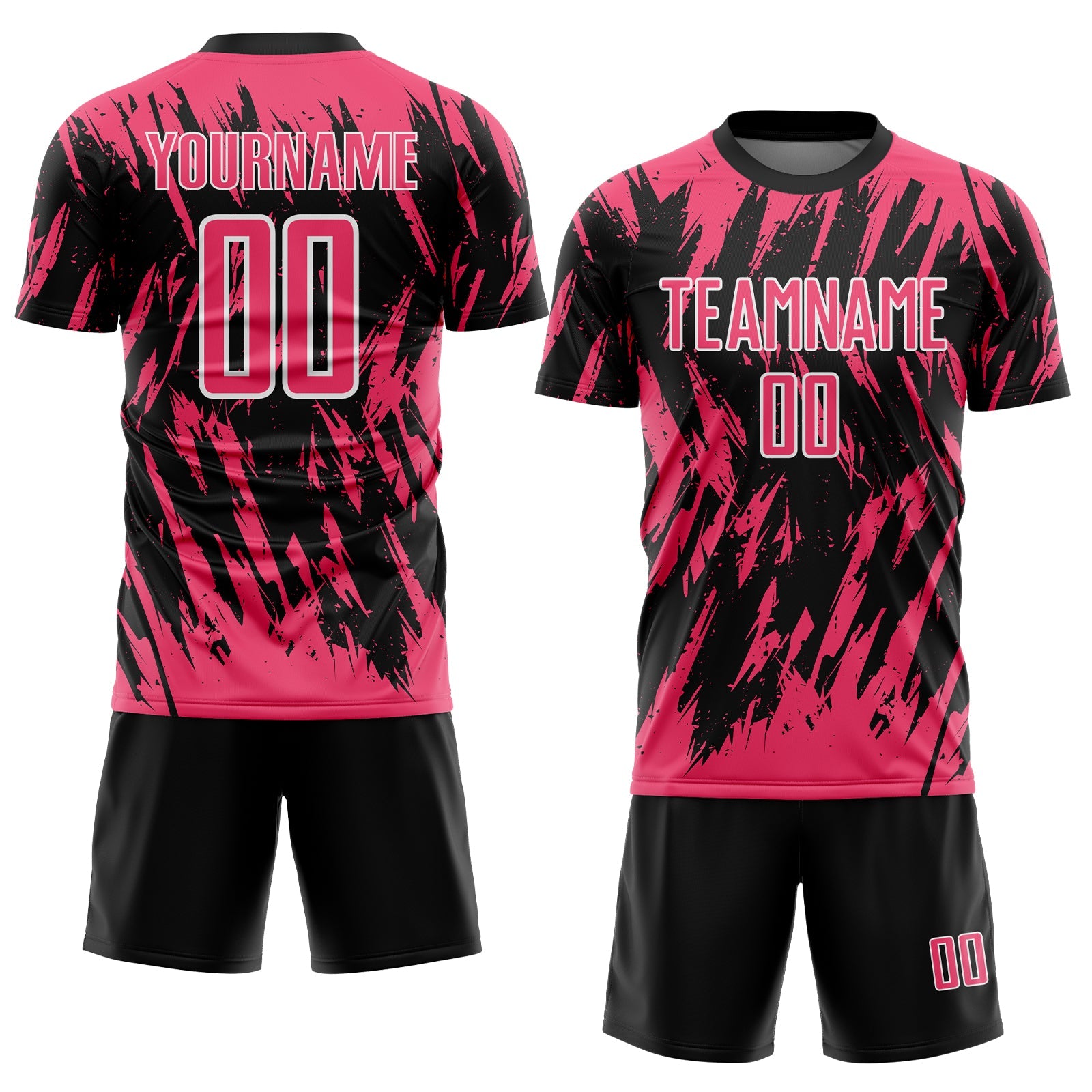 Custom Black Neon Pink-White Splatter Torn Sharp Brush Stroke Sublimation Soccer Uniform Jersey view 2