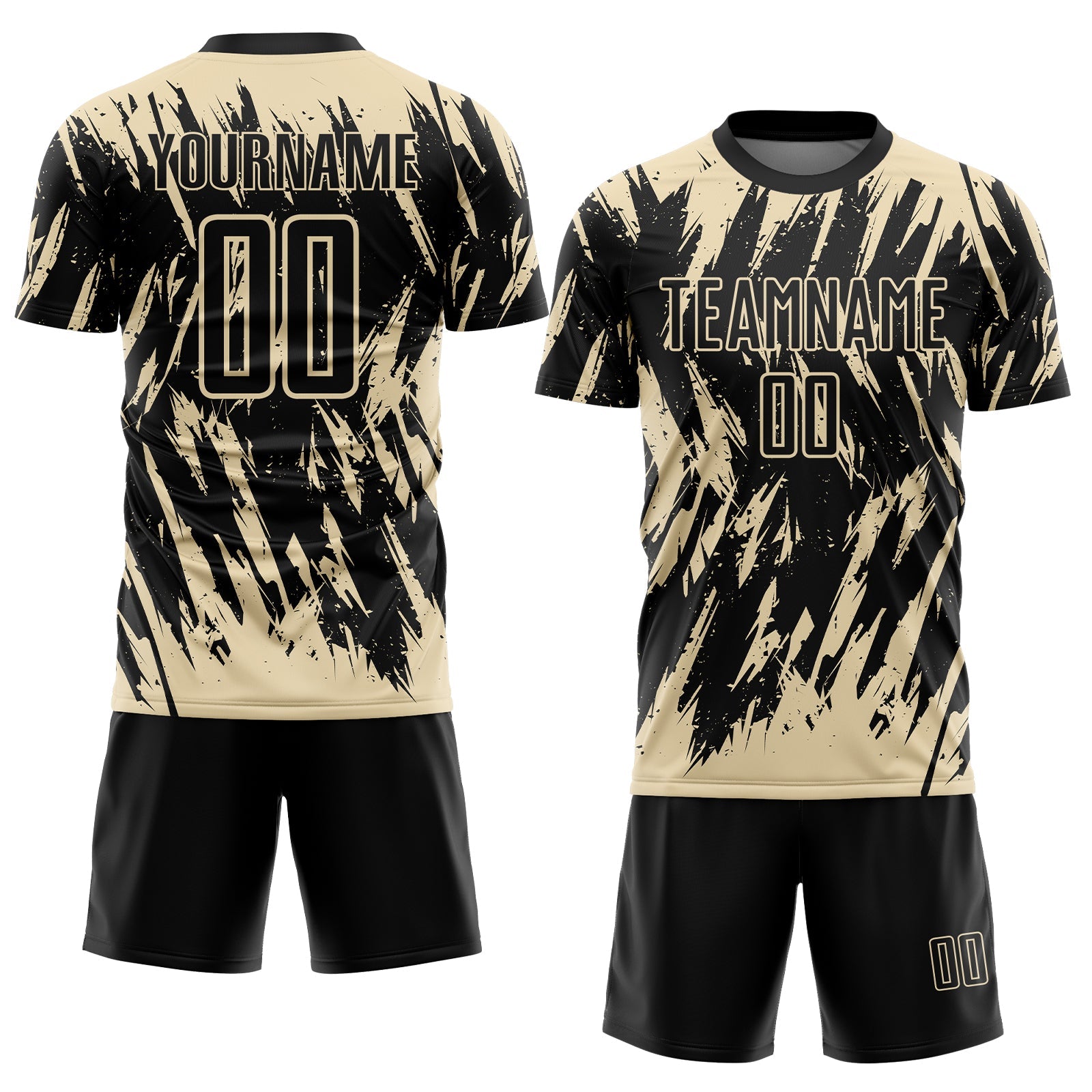 Custom Black-Cream Splatter Torn Sharp Brush Stroke Sublimation Soccer Uniform Jersey view 2