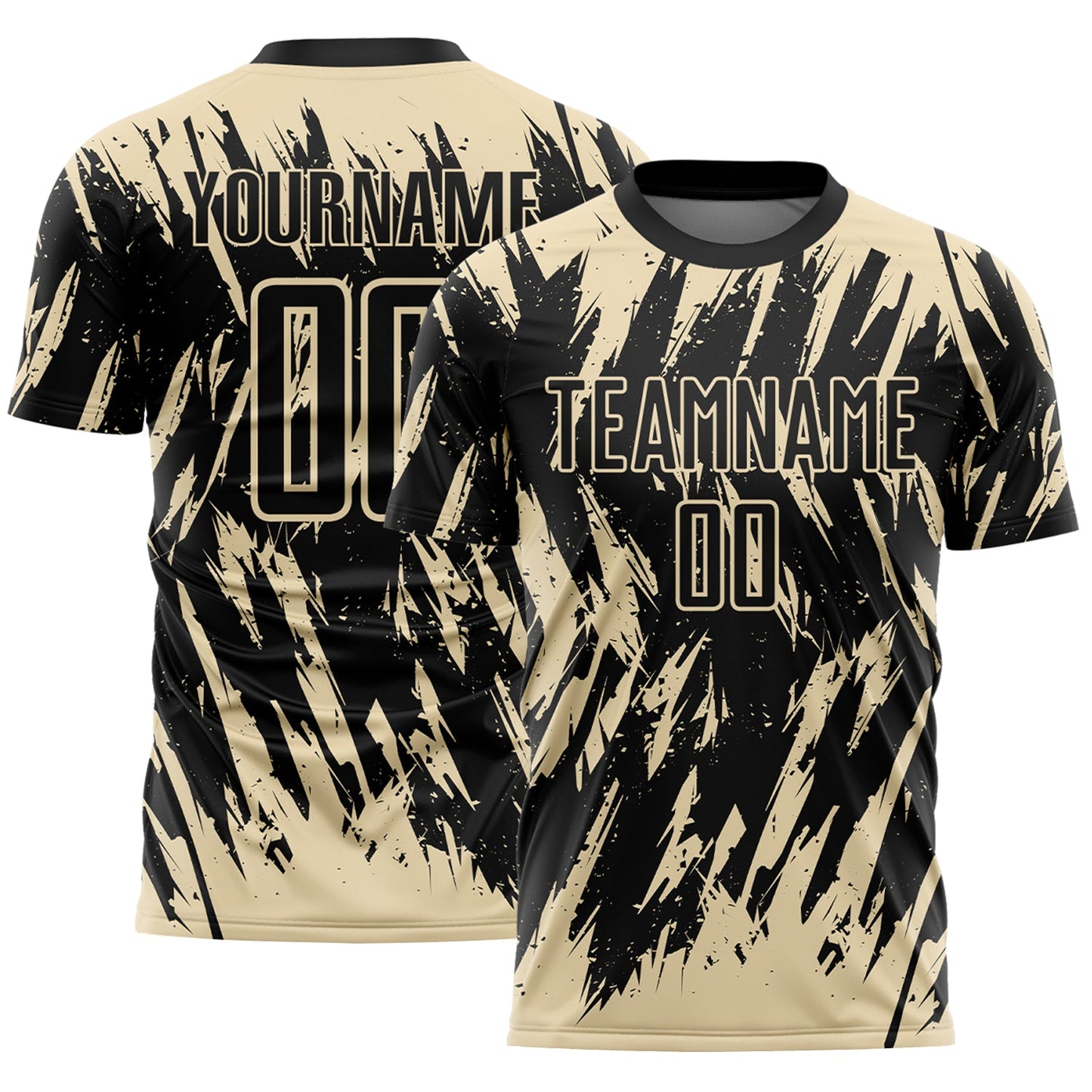 Custom Black-Cream Splatter Torn Sharp Brush Stroke Sublimation Soccer Uniform Jersey - Main View