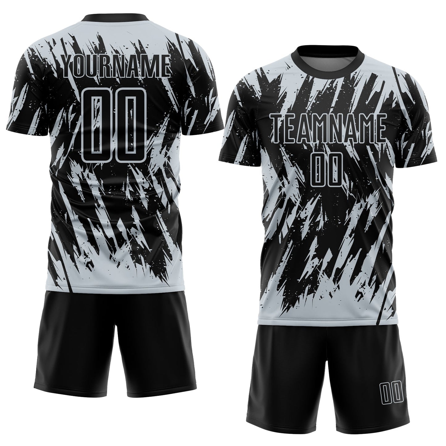 Custom Black-Silver Splatter Torn Sharp Brush Stroke Sublimation Soccer Uniform Jersey view 2