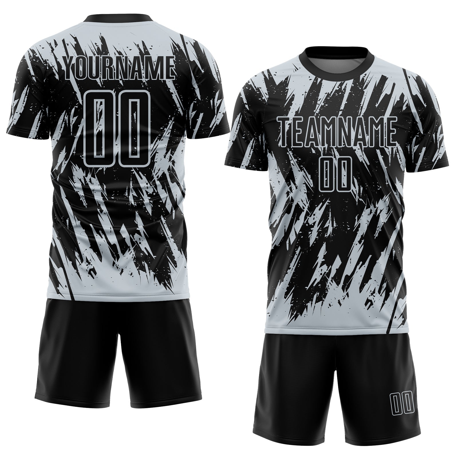 Custom Black-Silver Splatter Torn Sharp Brush Stroke Sublimation Soccer Uniform Jersey view 2