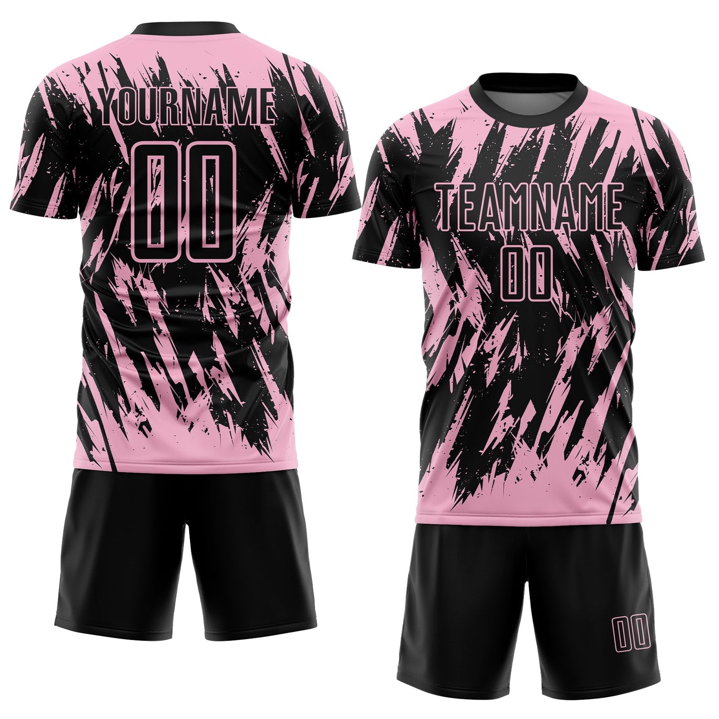 Custom Black-Light Pink Splatter Torn Sharp Brush Stroke Sublimation Soccer Uniform Jersey view 2