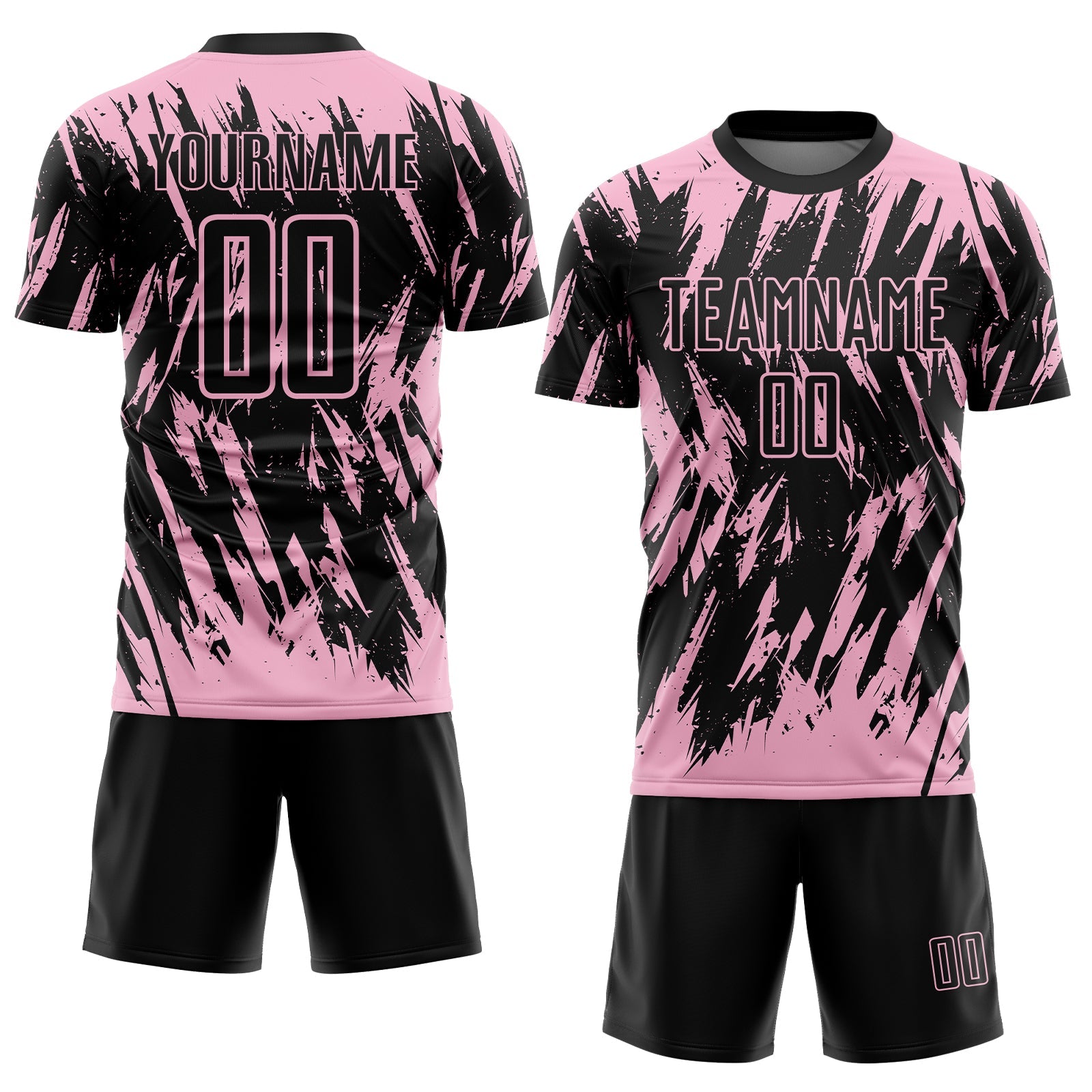 Custom Black-Light Pink Splatter Torn Sharp Brush Stroke Sublimation Soccer Uniform Jersey view 2
