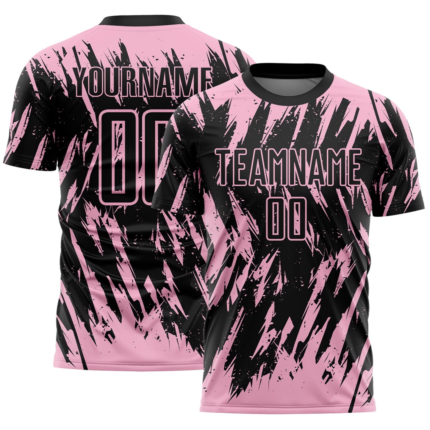 Custom Black-Light Pink Splatter Torn Sharp Brush Stroke Sublimation Soccer Uniform Jersey - Main View