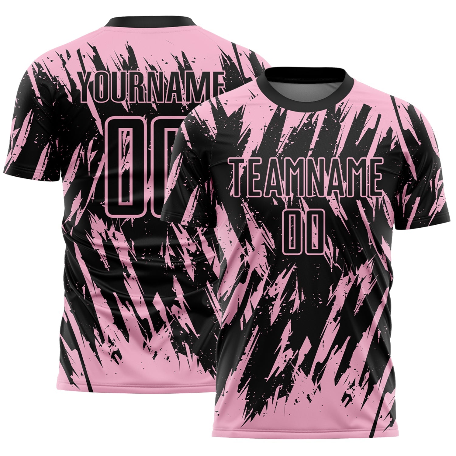 Custom Black-Light Pink Splatter Torn Sharp Brush Stroke Sublimation Soccer Uniform Jersey - Main View