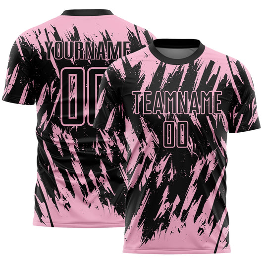 Custom Black-Light Pink Splatter Torn Sharp Brush Stroke Sublimation Soccer Uniform Jersey - Main View