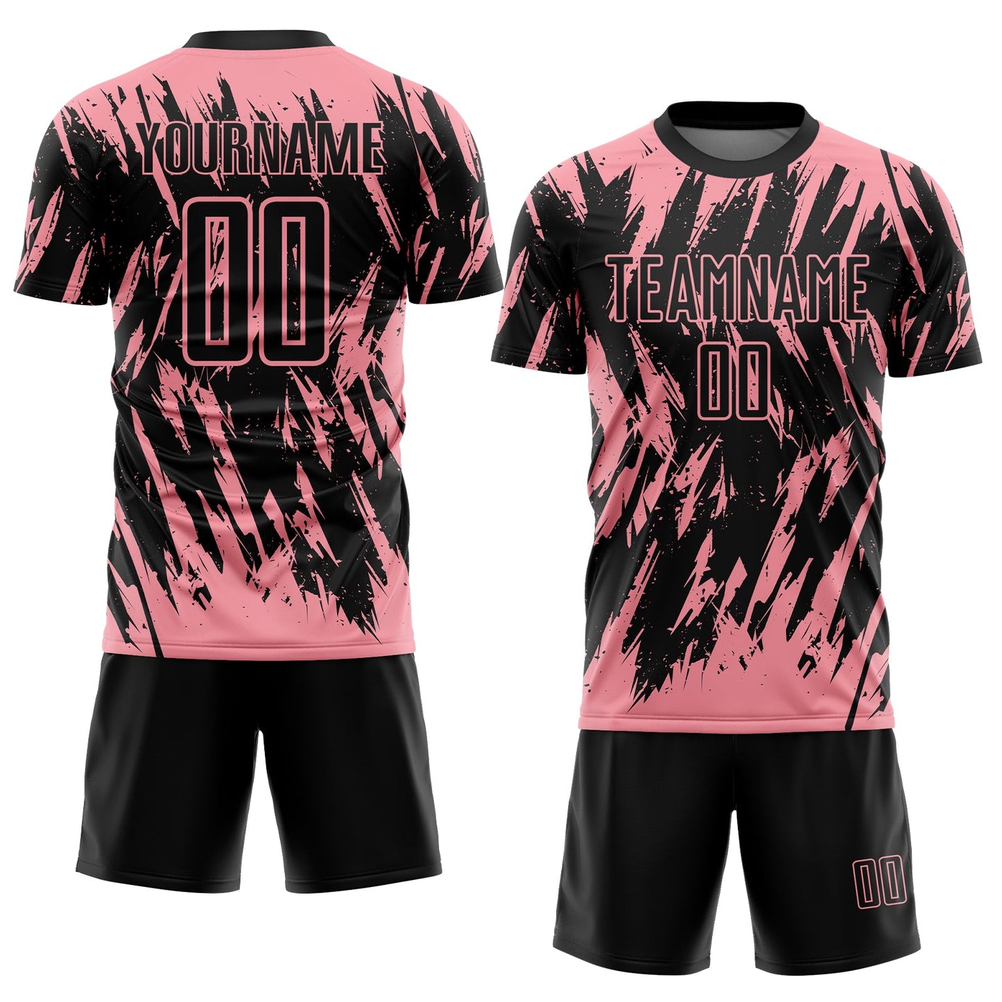 Custom Black-Medium Pink Splatter Torn Sharp Brush Stroke Sublimation Soccer Uniform Jersey view 2