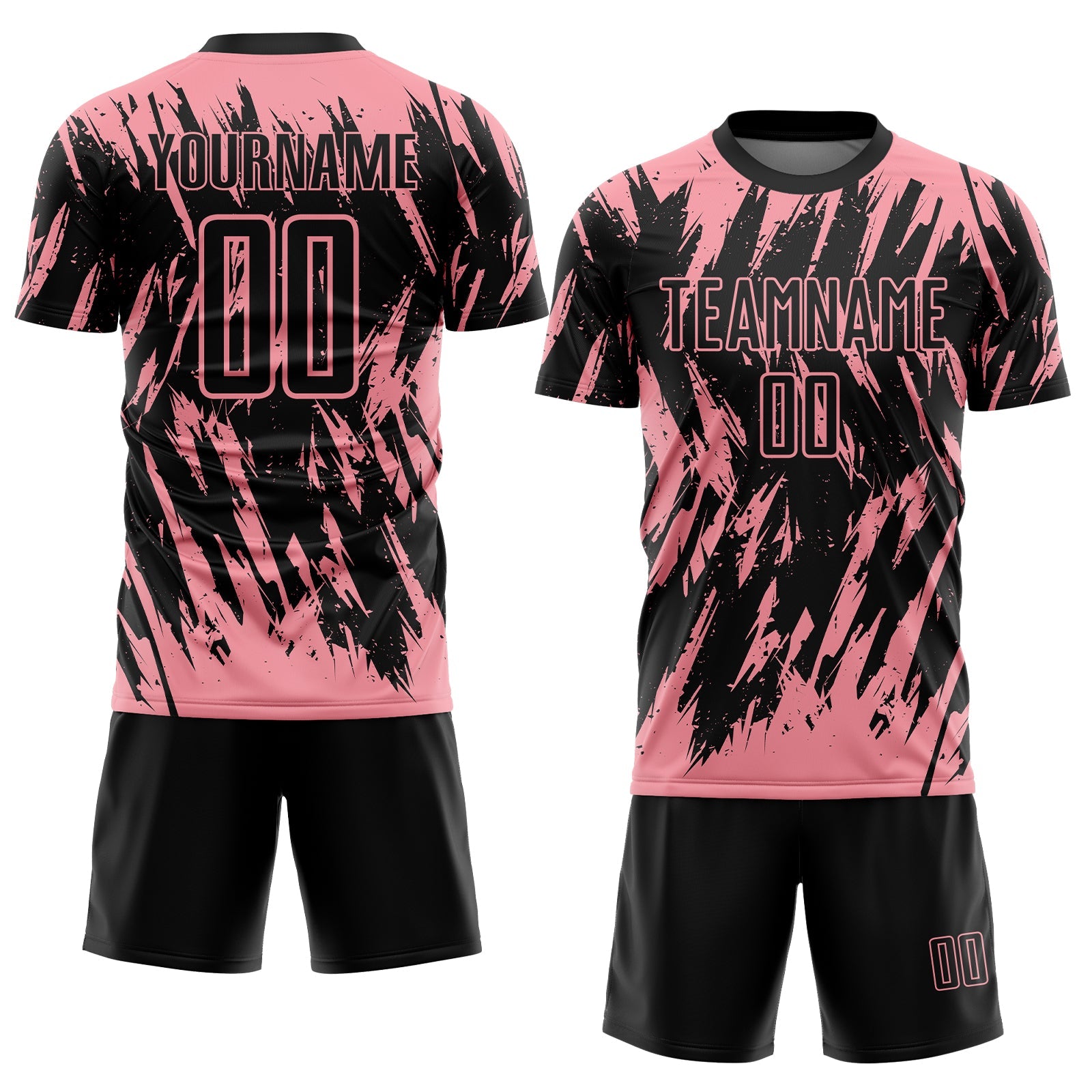Custom Black-Medium Pink Splatter Torn Sharp Brush Stroke Sublimation Soccer Uniform Jersey view 2