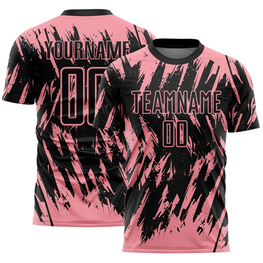 Custom Black-Medium Pink Splatter Torn Sharp Brush Stroke Sublimation Soccer Uniform Jersey - Main View