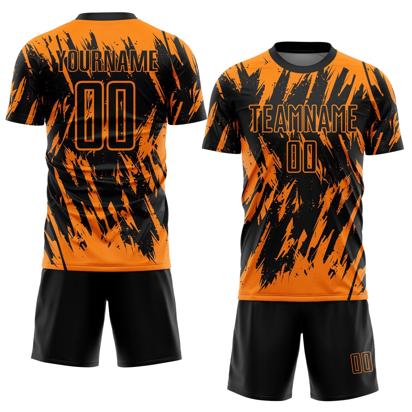 Custom Black-Bay Orange Splatter Torn Sharp Brush Stroke Sublimation Soccer Uniform Jersey view 2