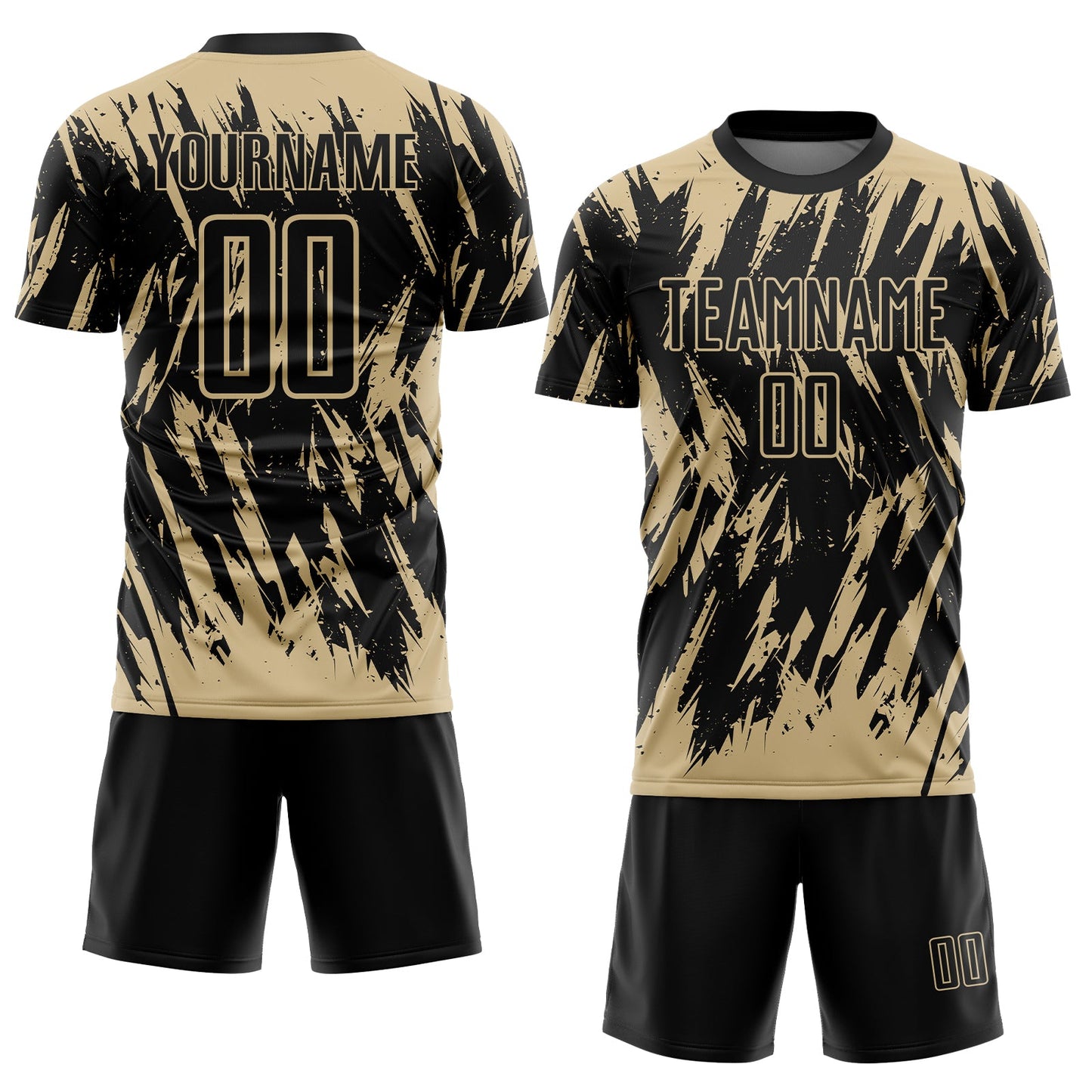 Custom Black-Vegas Gold Splatter Torn Sharp Brush Stroke Sublimation Soccer Uniform Jersey view 2