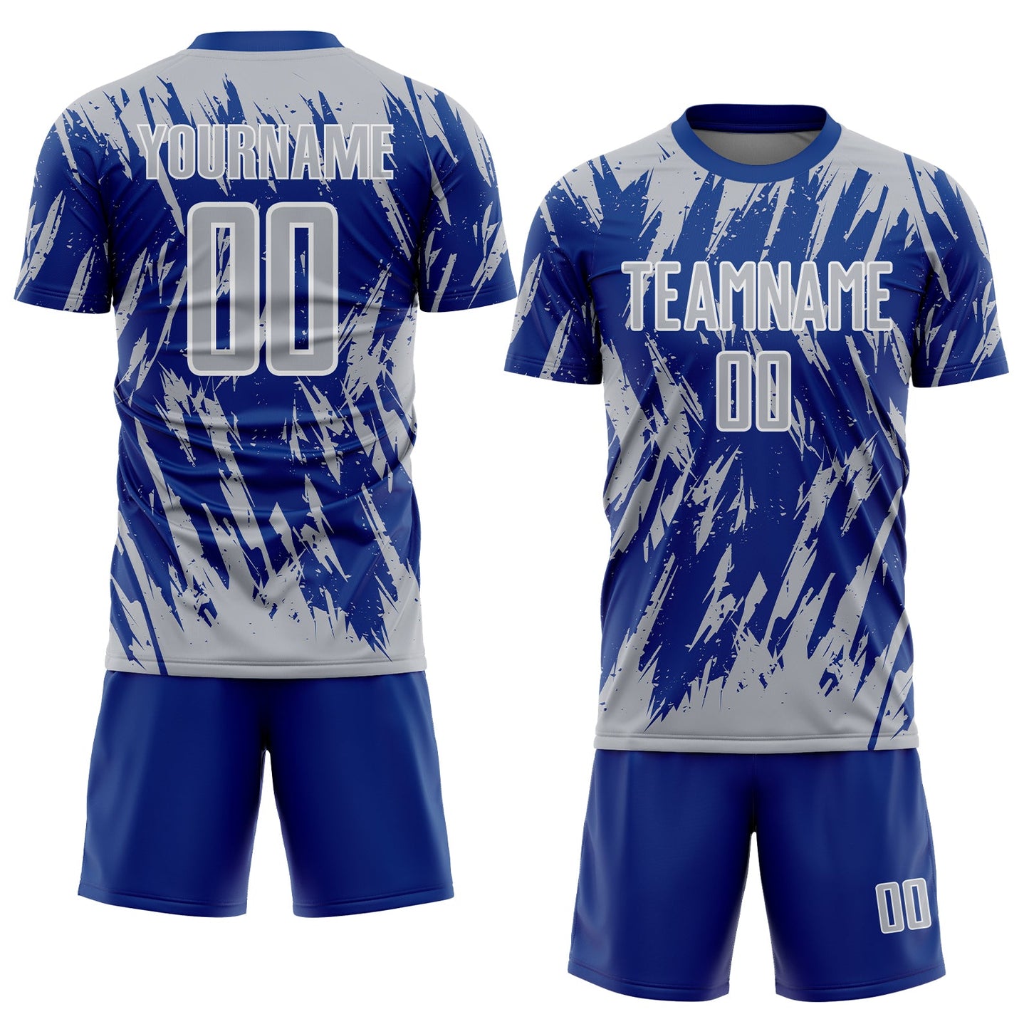 Custom Royal Gray-White Splatter Torn Sharp Brush Stroke Sublimation Soccer Uniform Jersey view 2