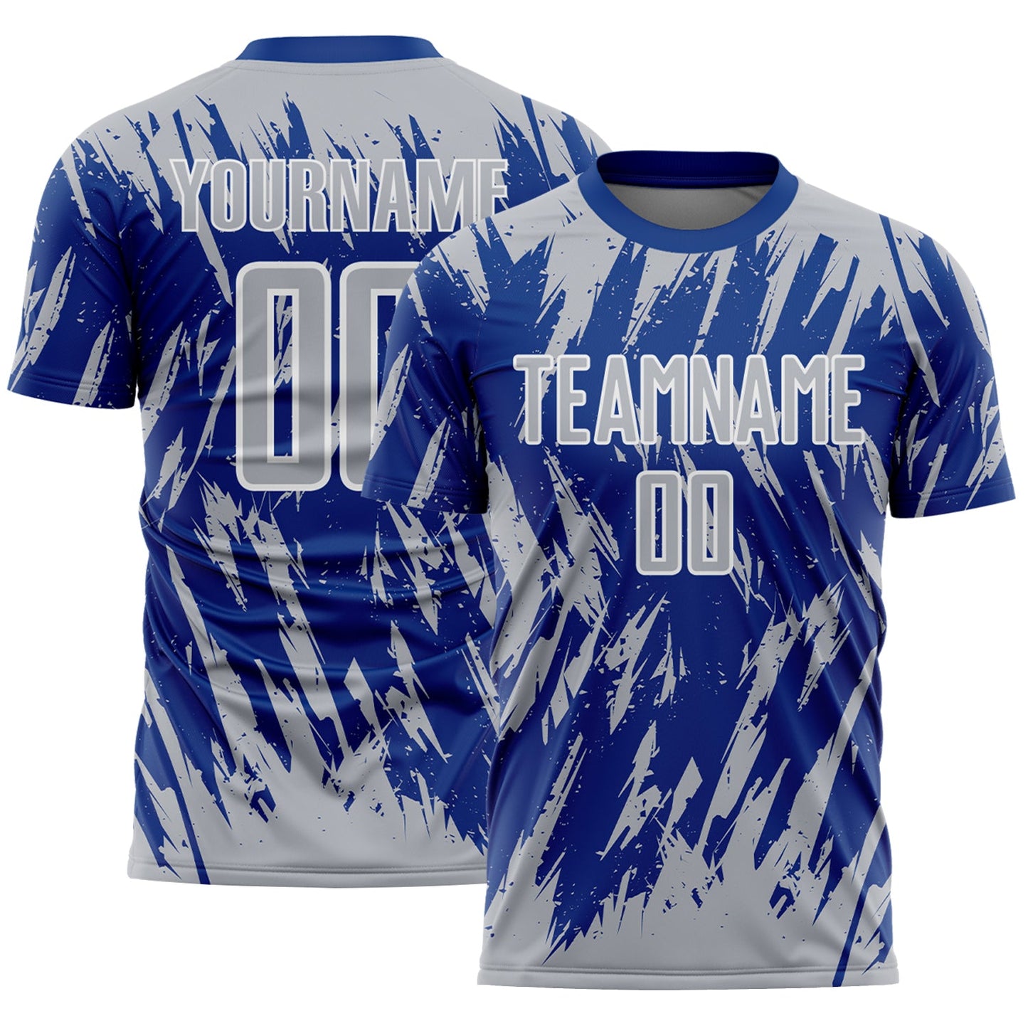 Custom Royal Gray-White Splatter Torn Sharp Brush Stroke Sublimation Soccer Uniform Jersey - Main View