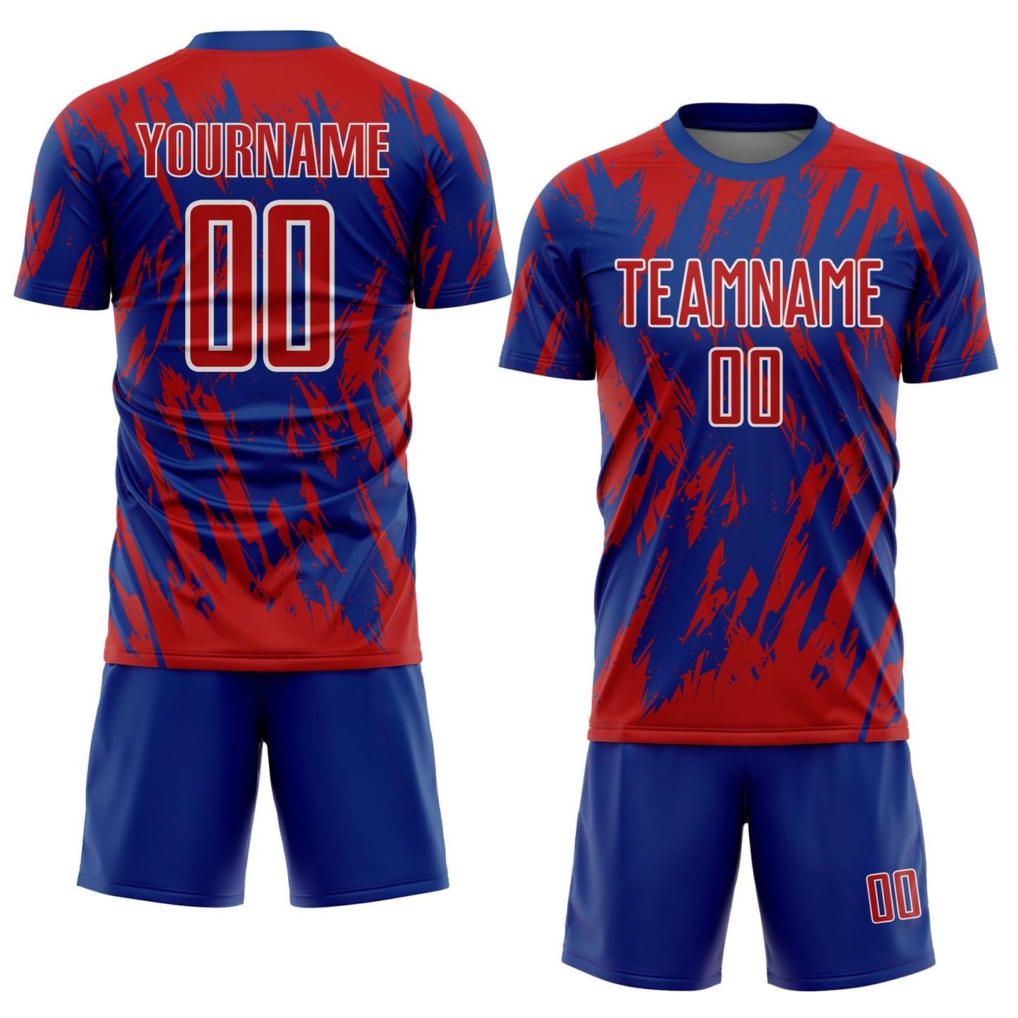 Custom Royal Red-White Splatter Torn Sharp Brush Stroke Sublimation Soccer Uniform Jersey view 2