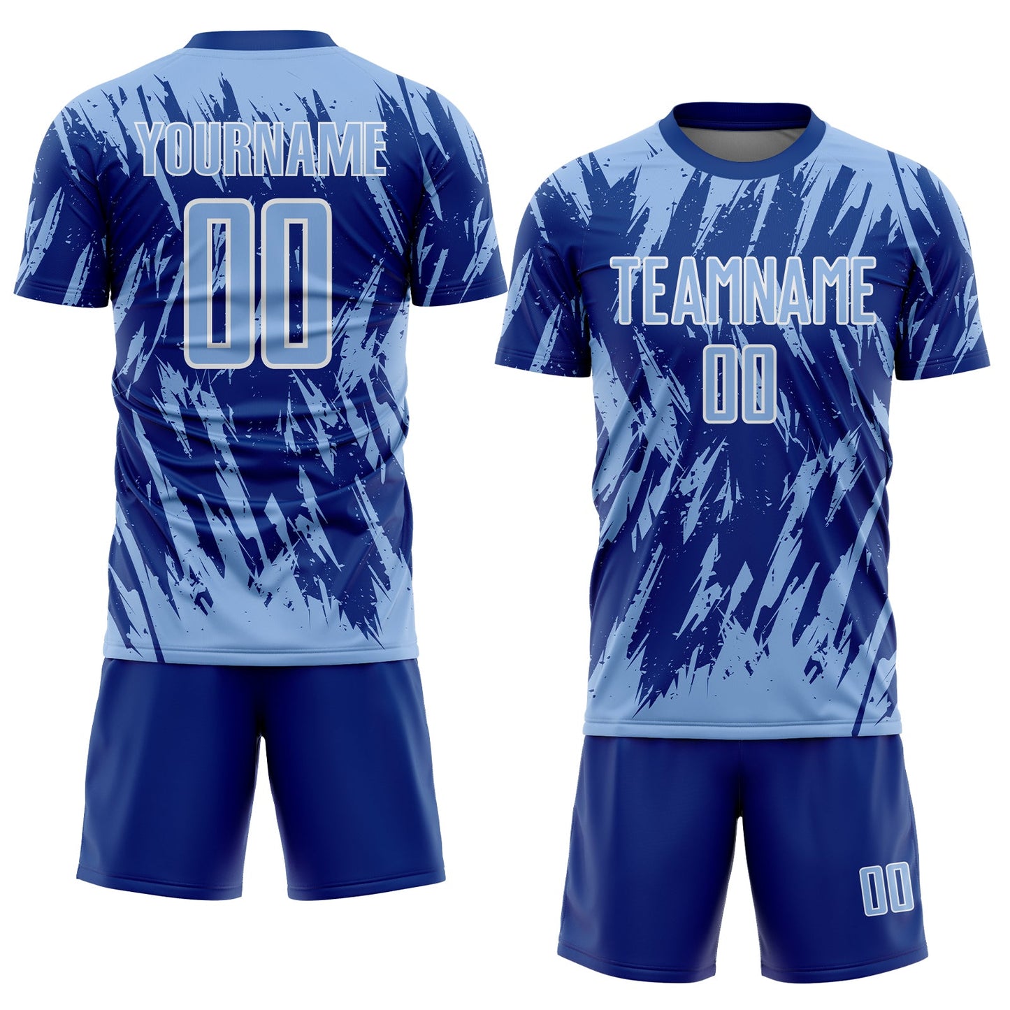 Custom Royal Light Blue-White Splatter Torn Sharp Brush Stroke Sublimation Soccer Uniform Jersey view 2