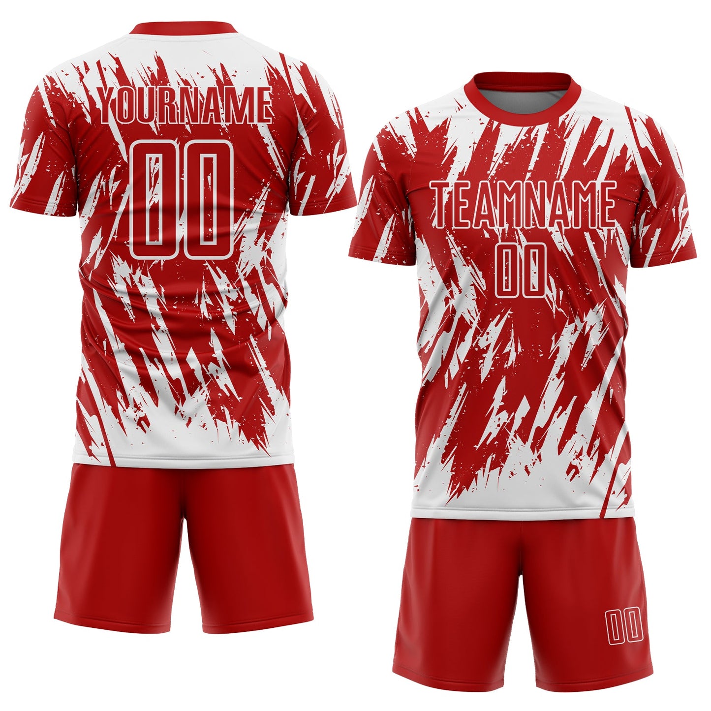 Custom Red-White Splatter Torn Sharp Brush Stroke Sublimation Soccer Uniform Jersey view 2