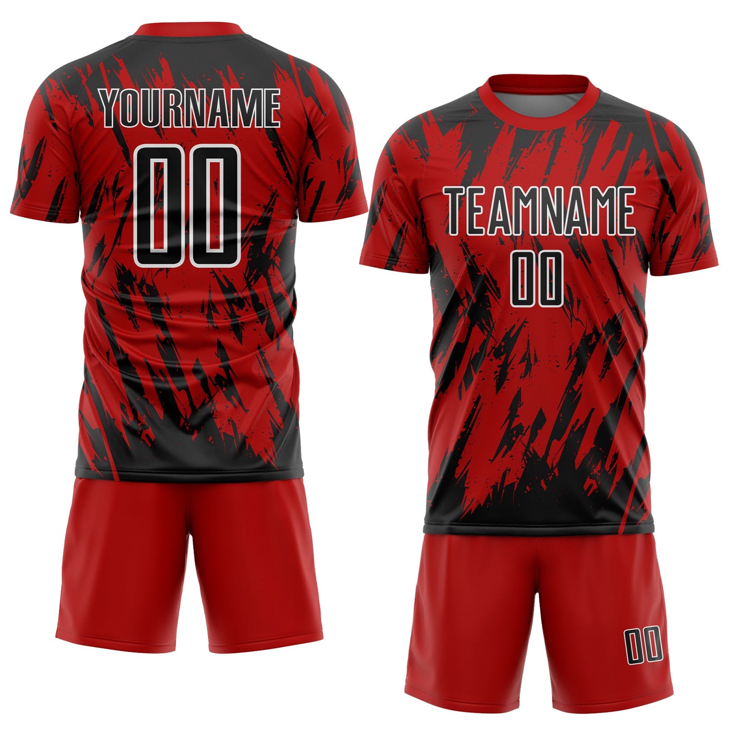 Custom Red Black-White Splatter Torn Sharp Brush Stroke Sublimation Soccer Uniform Jersey view 2