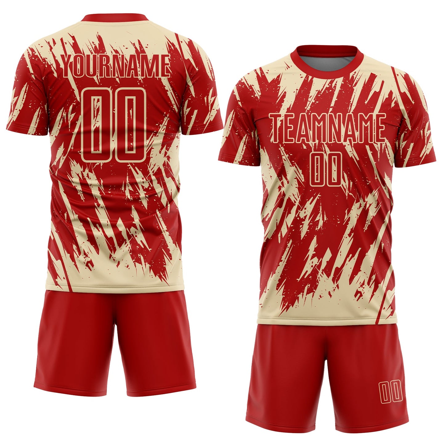 Custom Red-Cream Splatter Torn Sharp Brush Stroke Sublimation Soccer Uniform Jersey view 2
