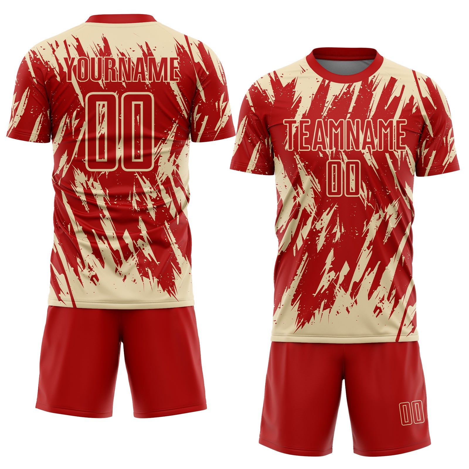 Custom Red-Cream Splatter Torn Sharp Brush Stroke Sublimation Soccer Uniform Jersey view 2