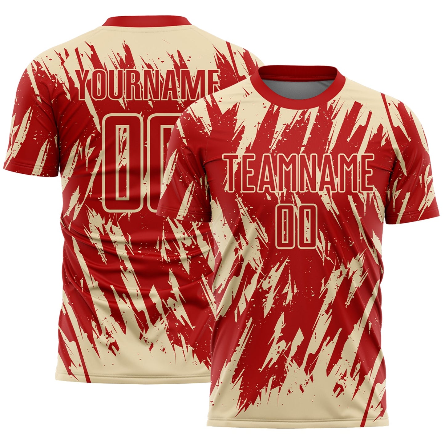 Custom Red-Cream Splatter Torn Sharp Brush Stroke Sublimation Soccer Uniform Jersey - Main View