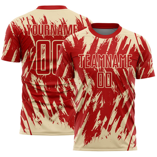 Custom Red-Cream Splatter Torn Sharp Brush Stroke Sublimation Soccer Uniform Jersey - Main View