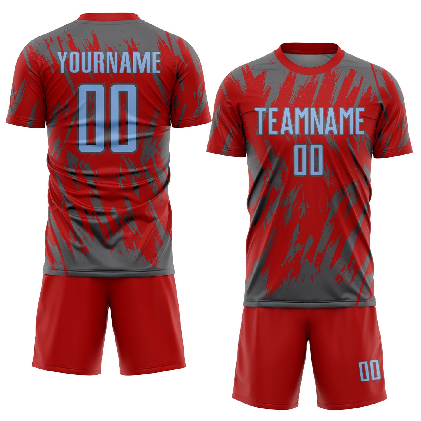 Custom Red Light Blue-Steel Gray Splatter Torn Sharp Brush Stroke Sublimation Soccer Uniform Jersey view 2