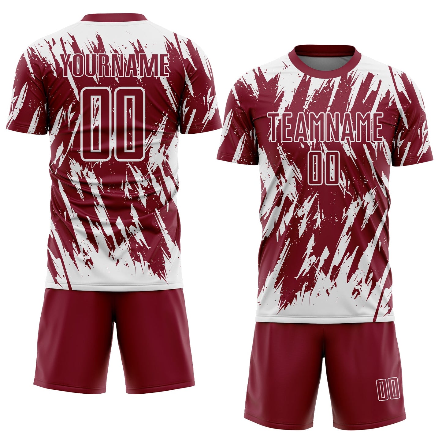 Custom Crimson-White Splatter Torn Sharp Brush Stroke Sublimation Soccer Uniform Jersey view 2