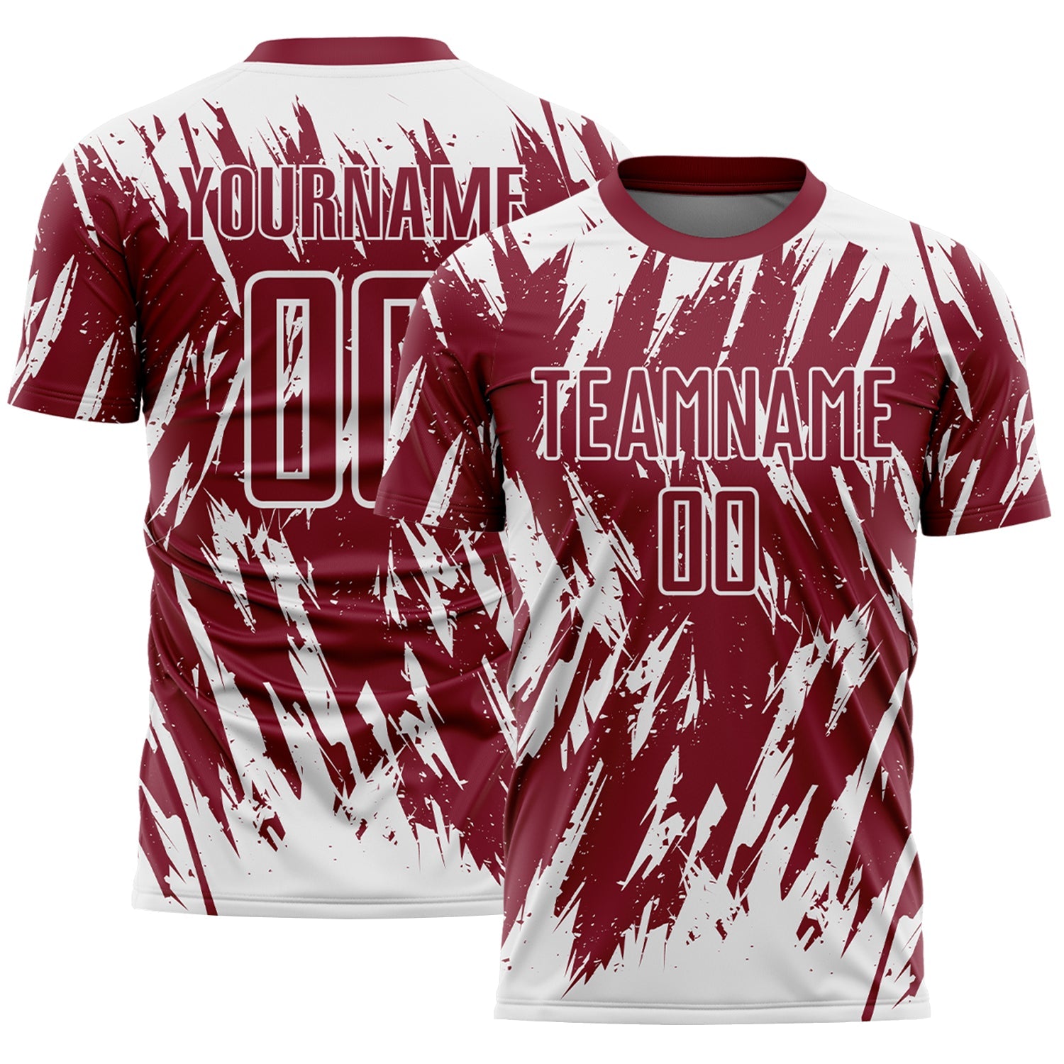 Custom Crimson-White Splatter Torn Sharp Brush Stroke Sublimation Soccer Uniform Jersey - Main View