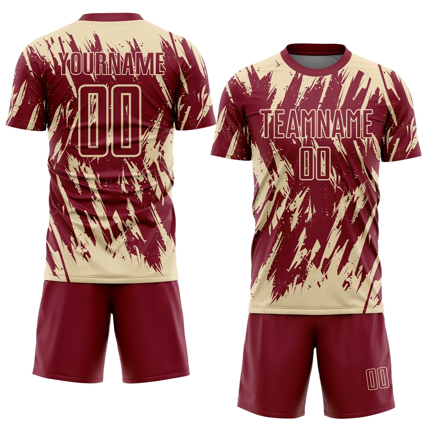 Custom Crimson-Cream Splatter Torn Sharp Brush Stroke Sublimation Soccer Uniform Jersey view 2