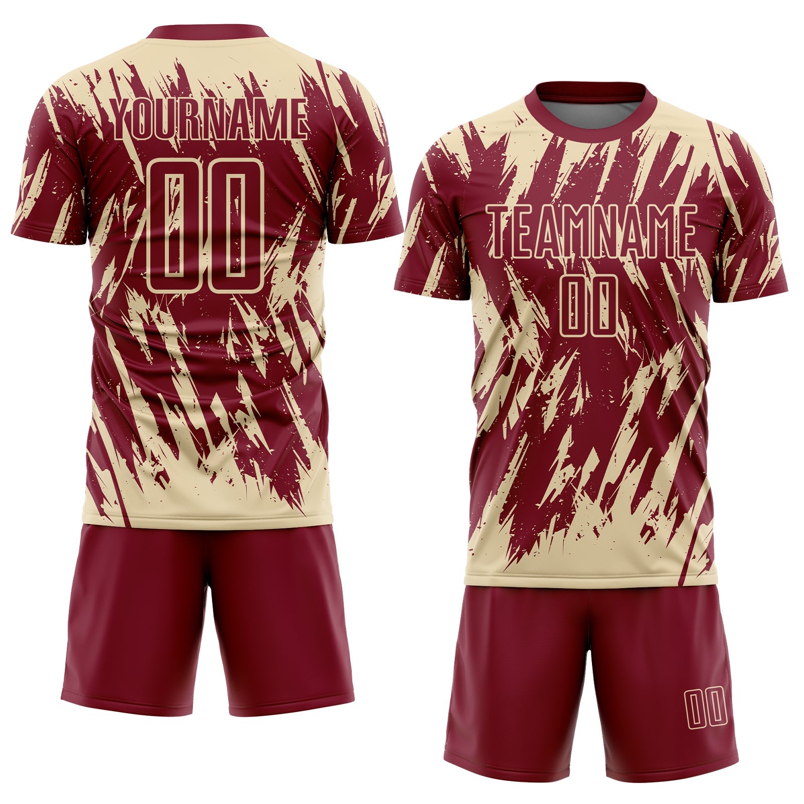 Custom Crimson-Cream Splatter Torn Sharp Brush Stroke Sublimation Soccer Uniform Jersey view 2