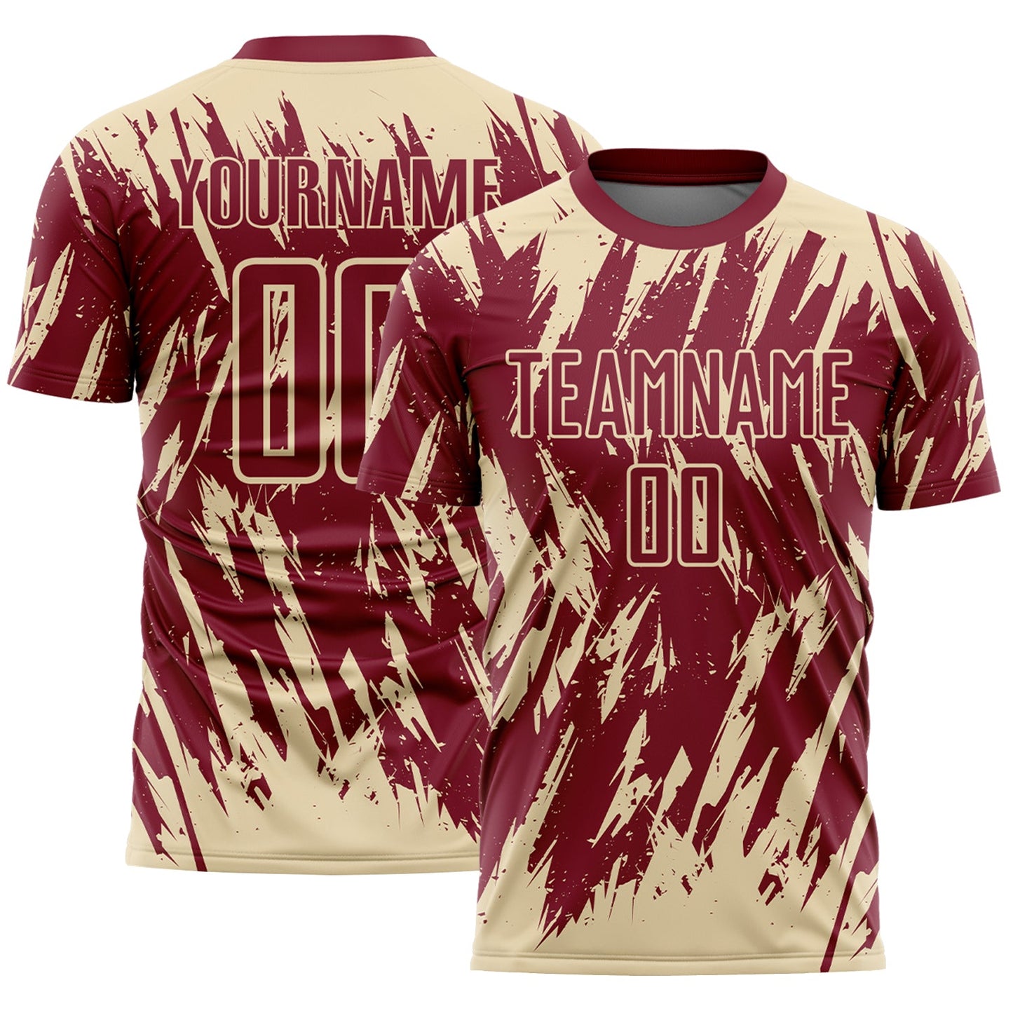 Custom Crimson-Cream Splatter Torn Sharp Brush Stroke Sublimation Soccer Uniform Jersey - Main View