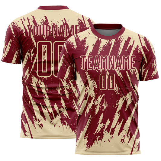 Custom Crimson-Cream Splatter Torn Sharp Brush Stroke Sublimation Soccer Uniform Jersey - Main View
