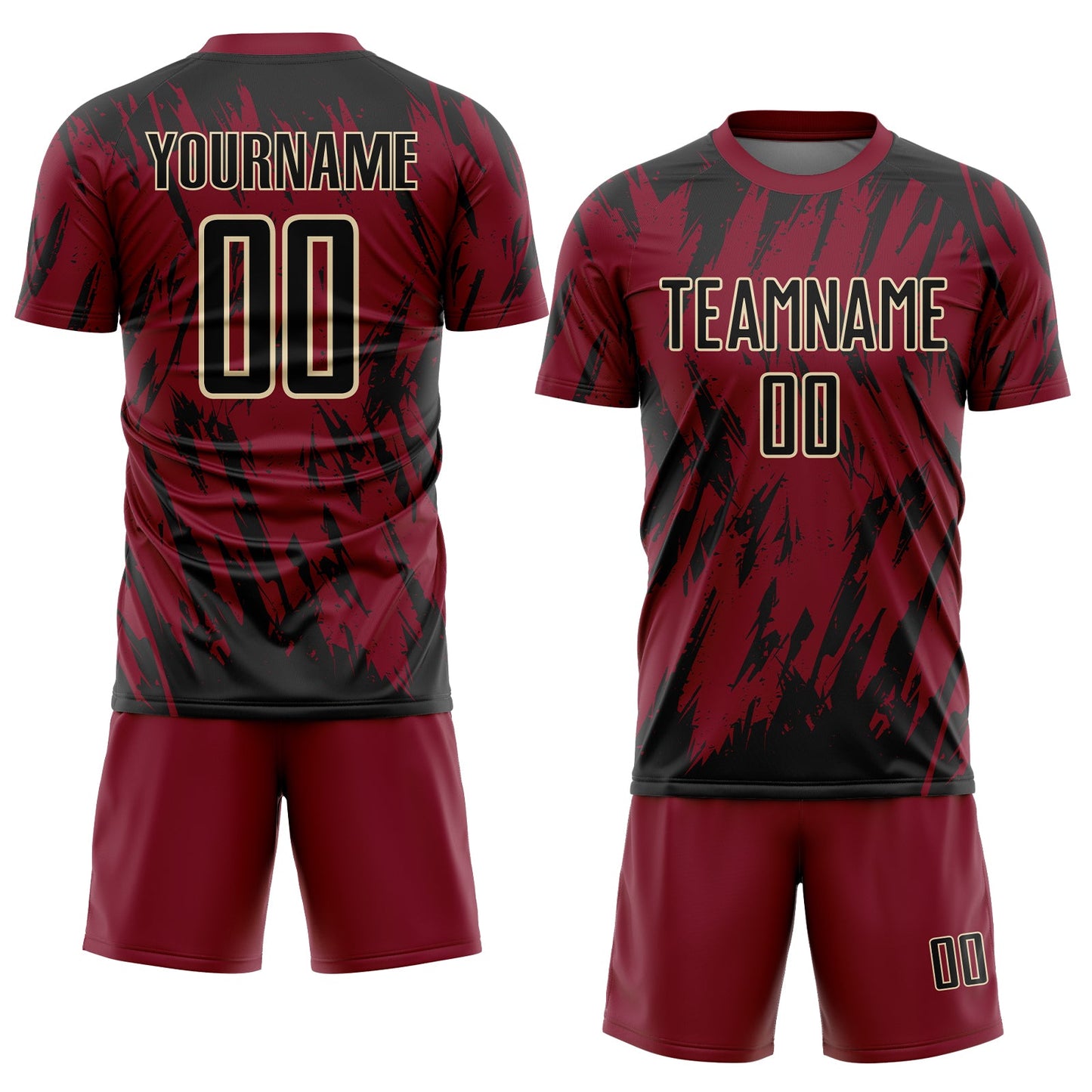 Custom Crimson Black-Cream Splatter Torn Sharp Brush Stroke Sublimation Soccer Uniform Jersey view 2