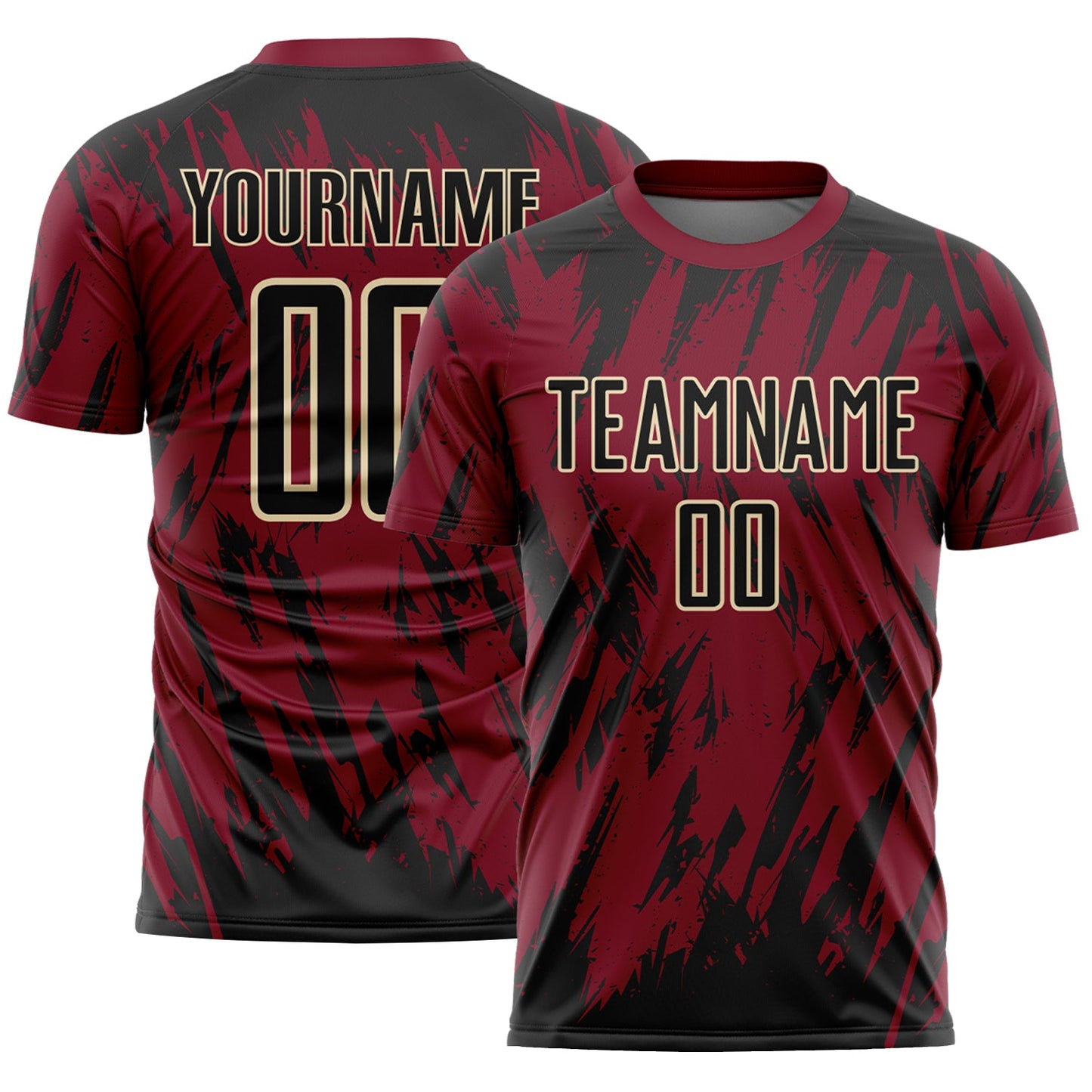 Custom Crimson Black-Cream Splatter Torn Sharp Brush Stroke Sublimation Soccer Uniform Jersey - Main View