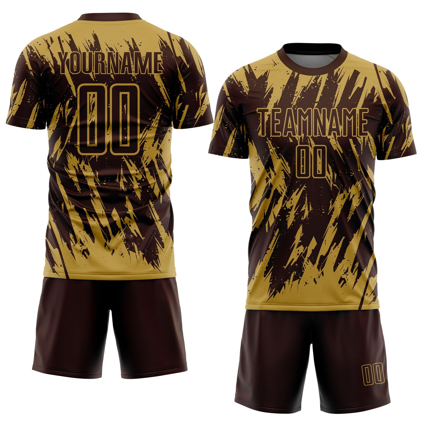 Custom Brown-Old Gold Splatter Torn Sharp Brush Stroke Sublimation Soccer Uniform Jersey view 2
