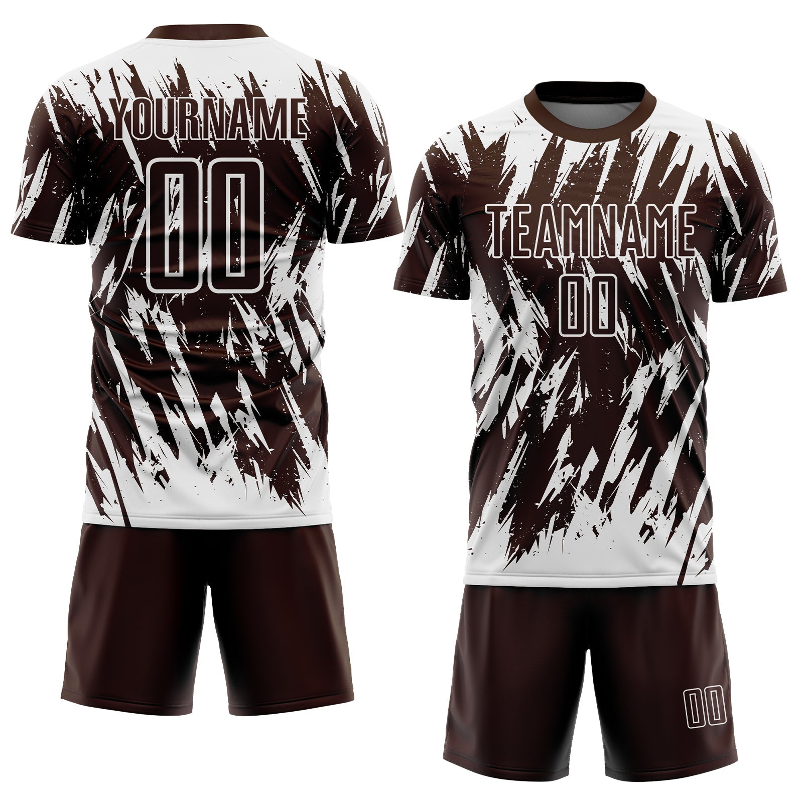 Custom Brown-White Splatter Torn Sharp Brush Stroke Sublimation Soccer Uniform Jersey view 2