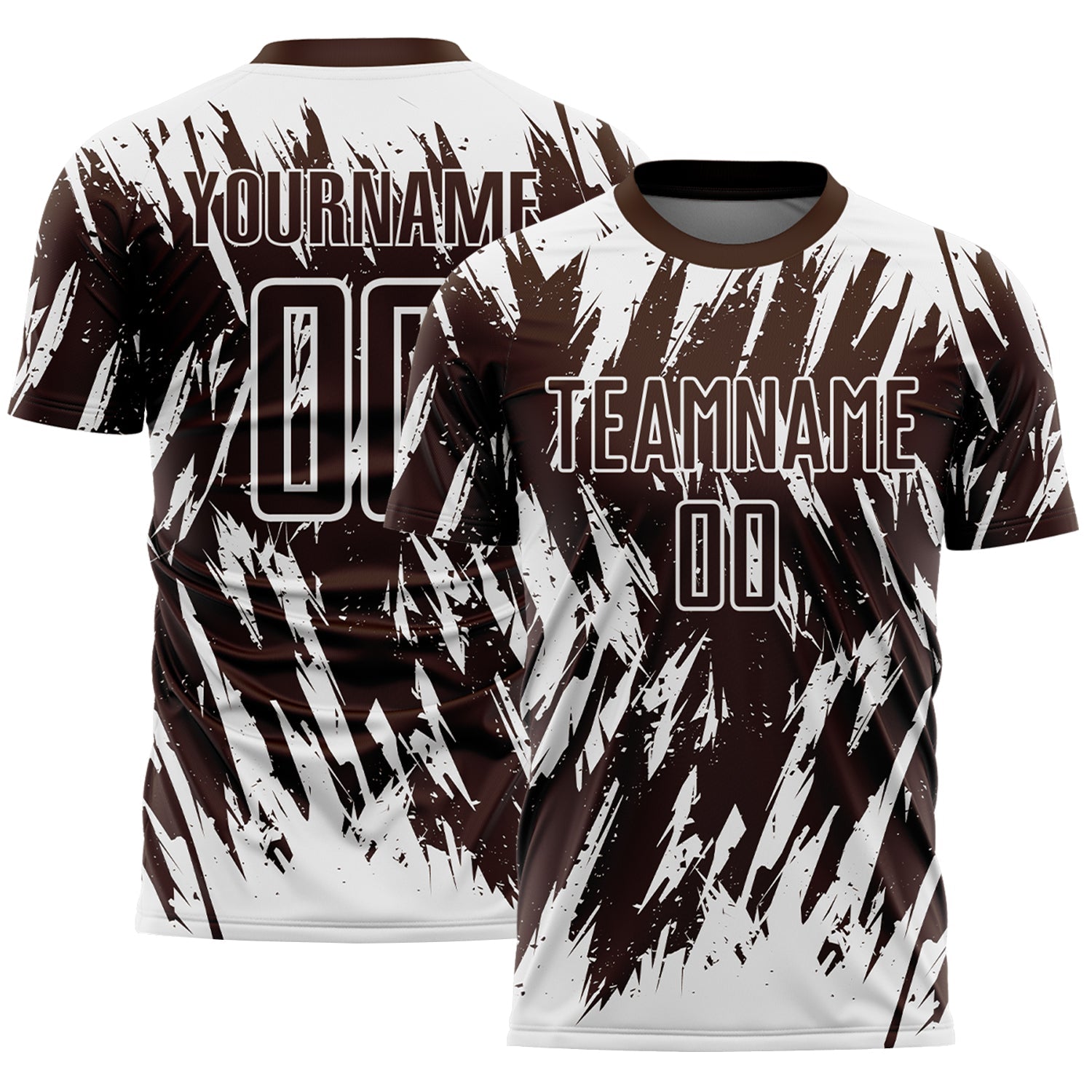 Custom Brown-White Splatter Torn Sharp Brush Stroke Sublimation Soccer Uniform Jersey - Main View