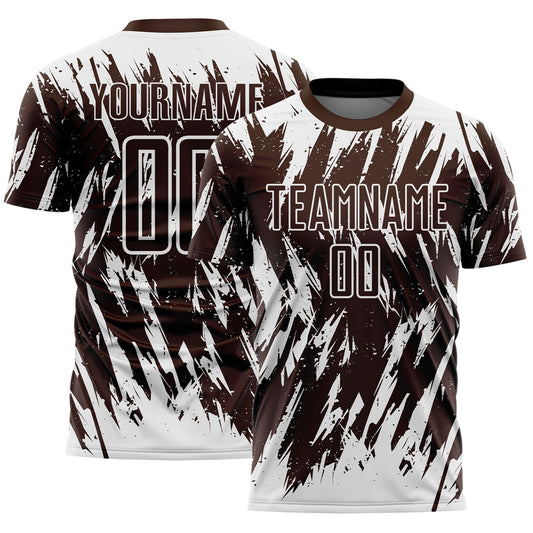 Custom Brown-White Splatter Torn Sharp Brush Stroke Sublimation Soccer Uniform Jersey - Main View