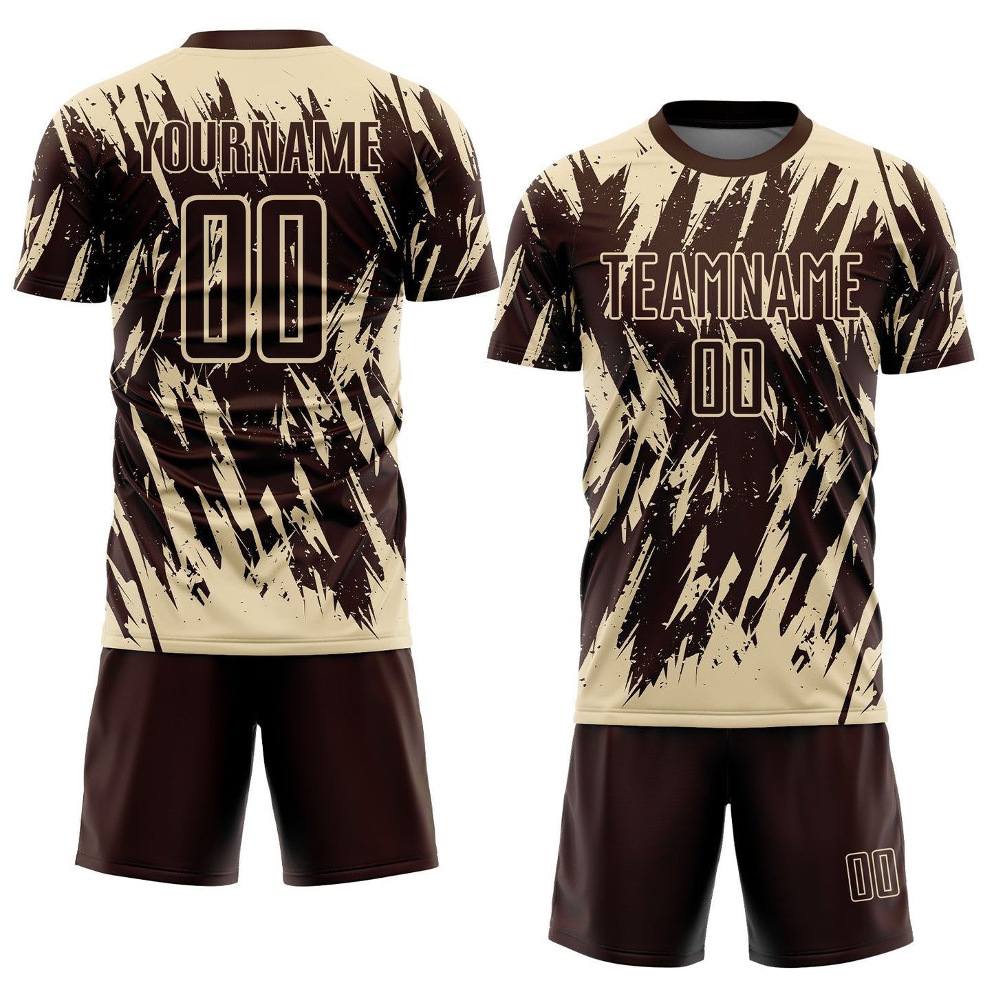 Custom Brown-Cream Splatter Torn Sharp Brush Stroke Sublimation Soccer Uniform Jersey view 2