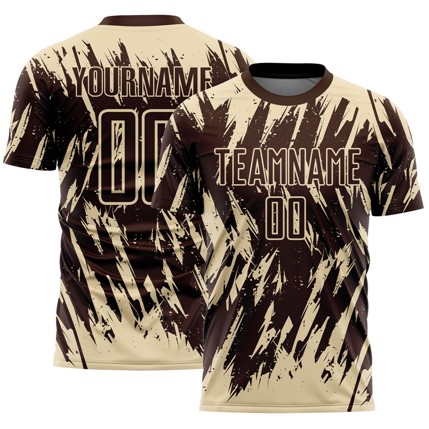 Custom Brown-Cream Splatter Torn Sharp Brush Stroke Sublimation Soccer Uniform Jersey - Main View