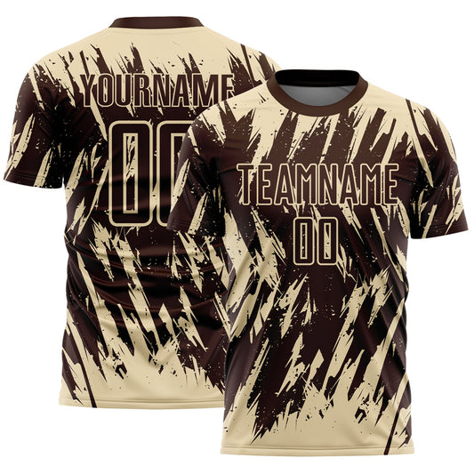 Custom Brown-Cream Splatter Torn Sharp Brush Stroke Sublimation Soccer Uniform Jersey - Main View