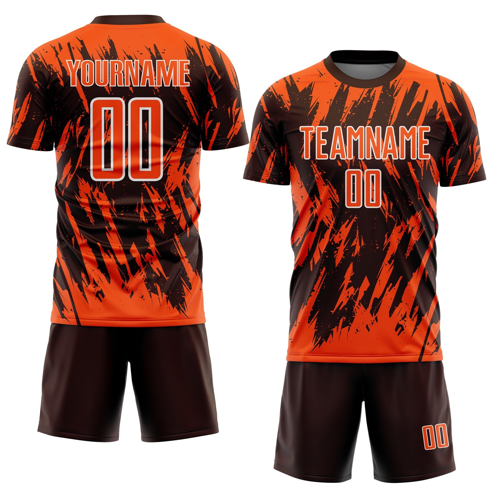 Custom Brown Orange-White Splatter Torn Sharp Brush Stroke Sublimation Soccer Uniform Jersey view 2