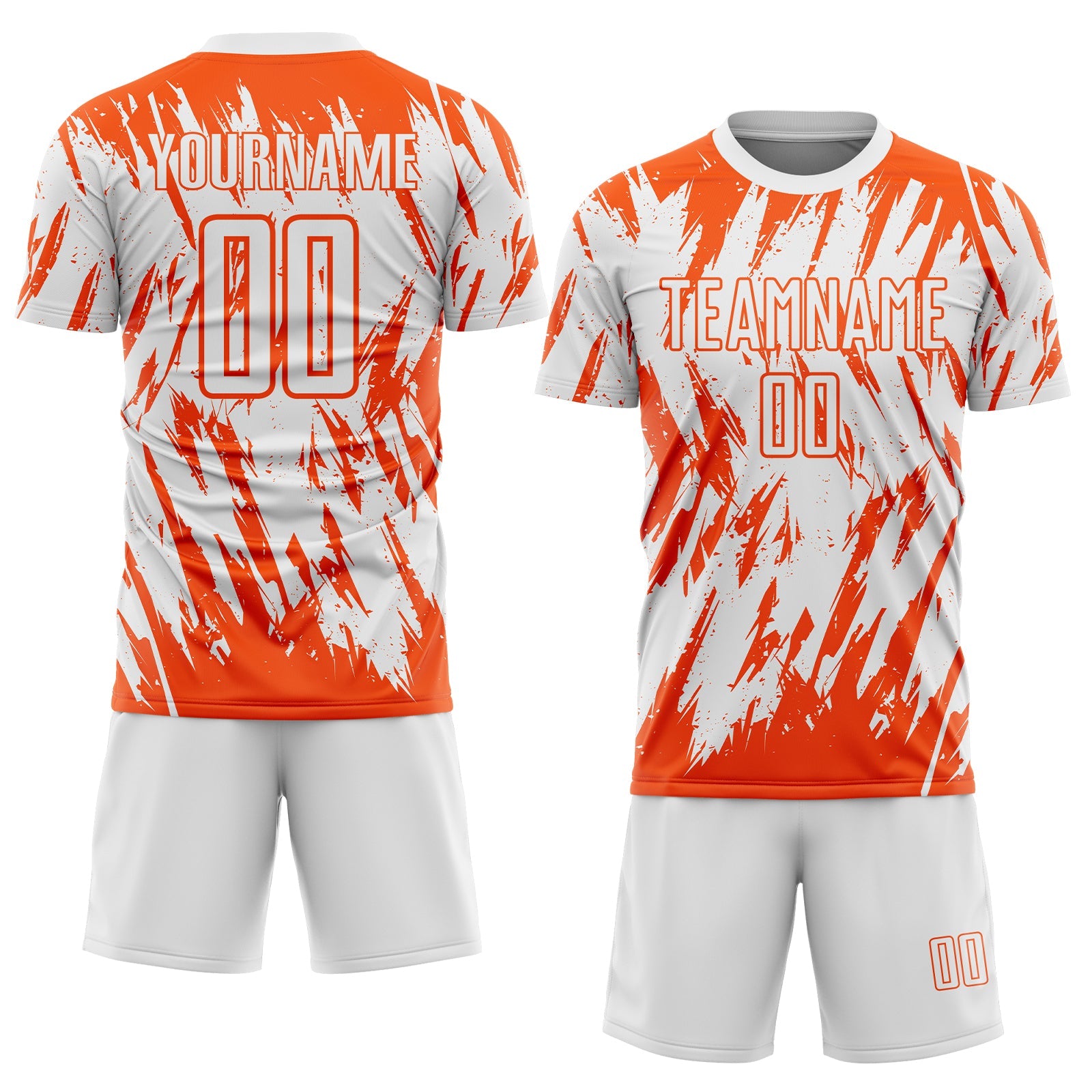 Custom White-Orange Splatter Torn Sharp Brush Stroke Sublimation Soccer Uniform Jersey view 2