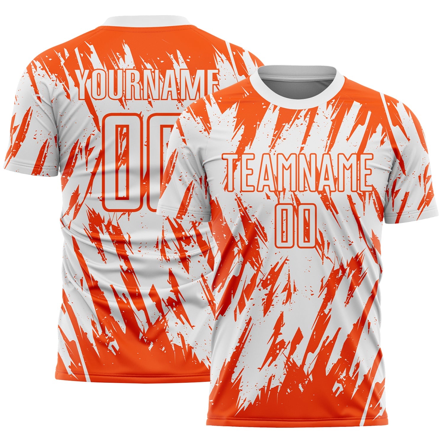 Custom White-Orange Splatter Torn Sharp Brush Stroke Sublimation Soccer Uniform Jersey - Main View
