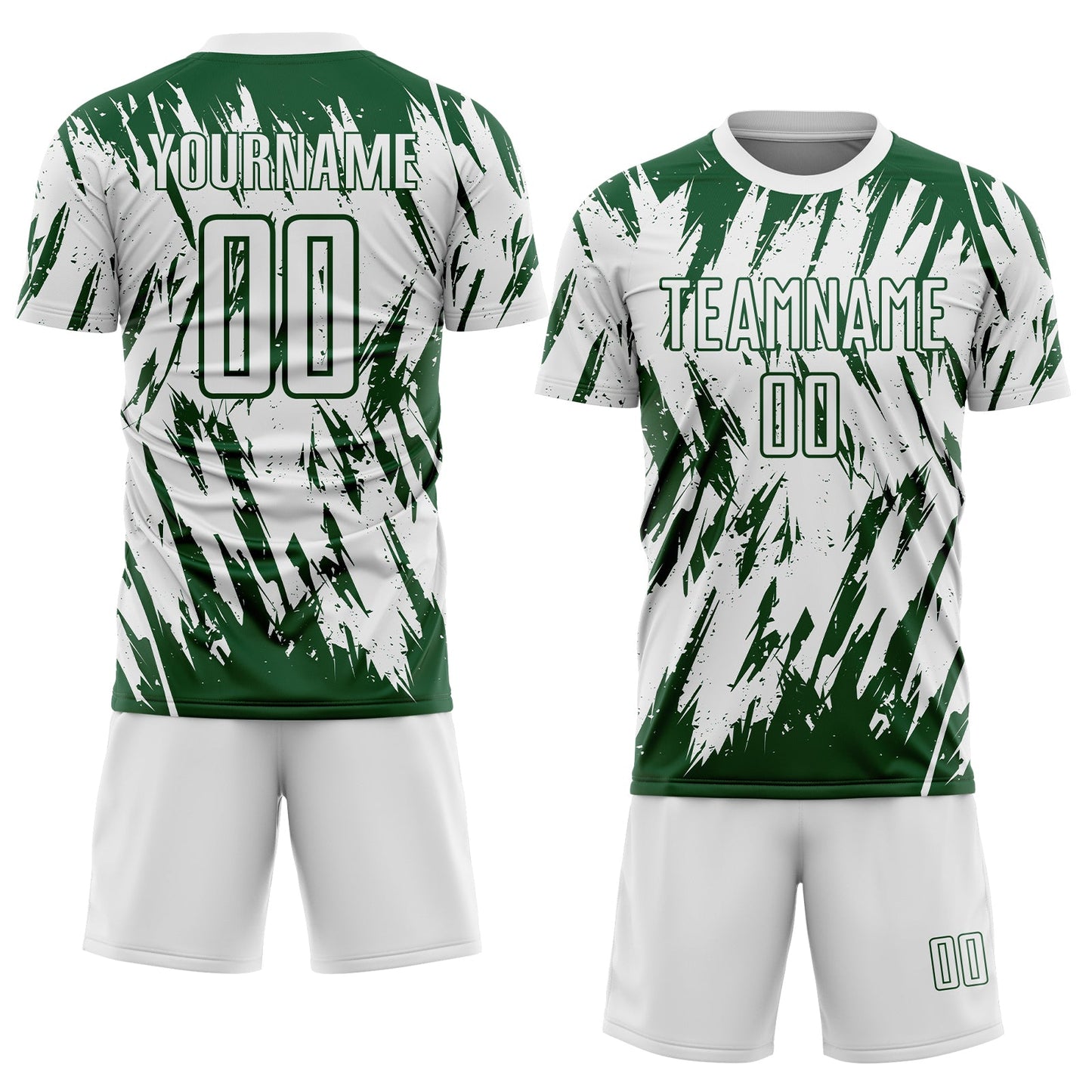 Custom White-Green Splatter Torn Sharp Brush Stroke Sublimation Soccer Uniform Jersey view 2